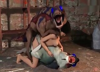 Lizard creatures double penetrating a brunette