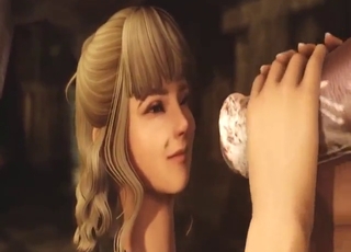 Her knees are weak as she takes 2 horse dicks