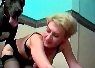 MILF ผมบลอนด์หน้าอกใหญ่เย็ดสุนัขดำ