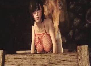 Brunette zoophile gets to take animated cock