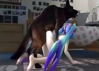 Colorful hair loli fucks a big-dicked dog