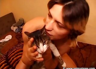 An innocent kitty and a hot female have sweet sex