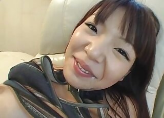 Spicy Asian model eats doggy semen with pleasure